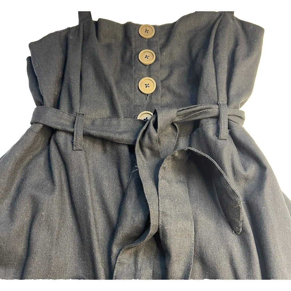 A Beautiful Soul Black Babydoll Maxi Dress Size A‎ Linen Cotton Belted Summer - Picture 3 of 10